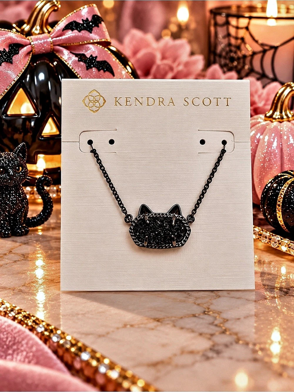 Kendra Scott Black Cat Pendant Necklace – Gunmetal Halloween Jewelry